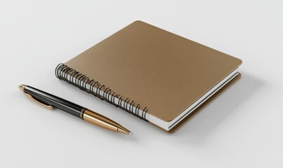 Gold spiral notebook and pen on white for notes, lists, or journaling