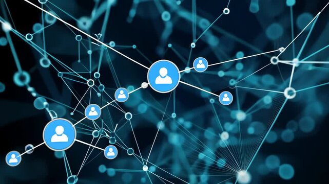 Dynamic network connection animation featuring user icons and expanding digital nodes