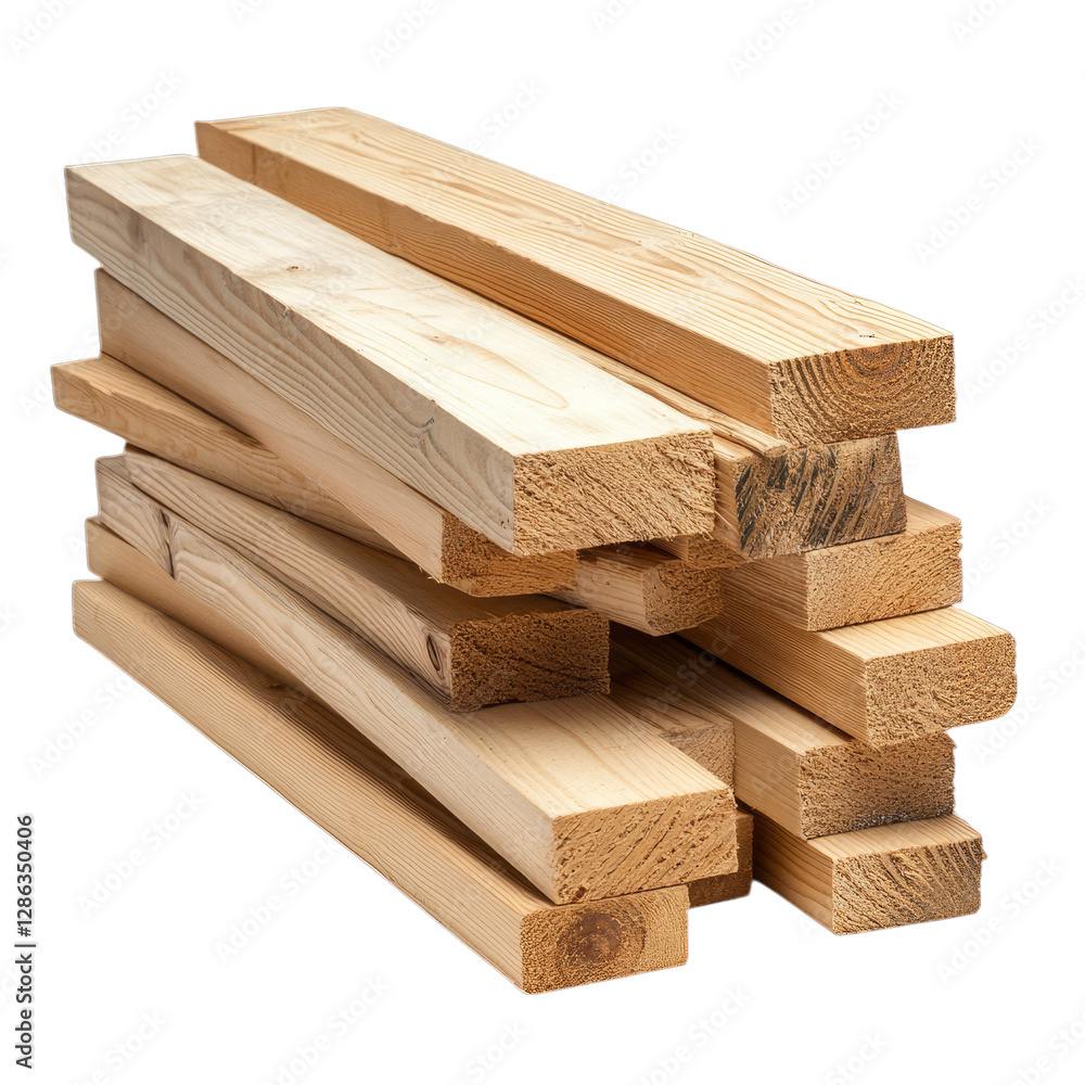 Poster stack of wooden lumber beams for construction projects and diy home improvements