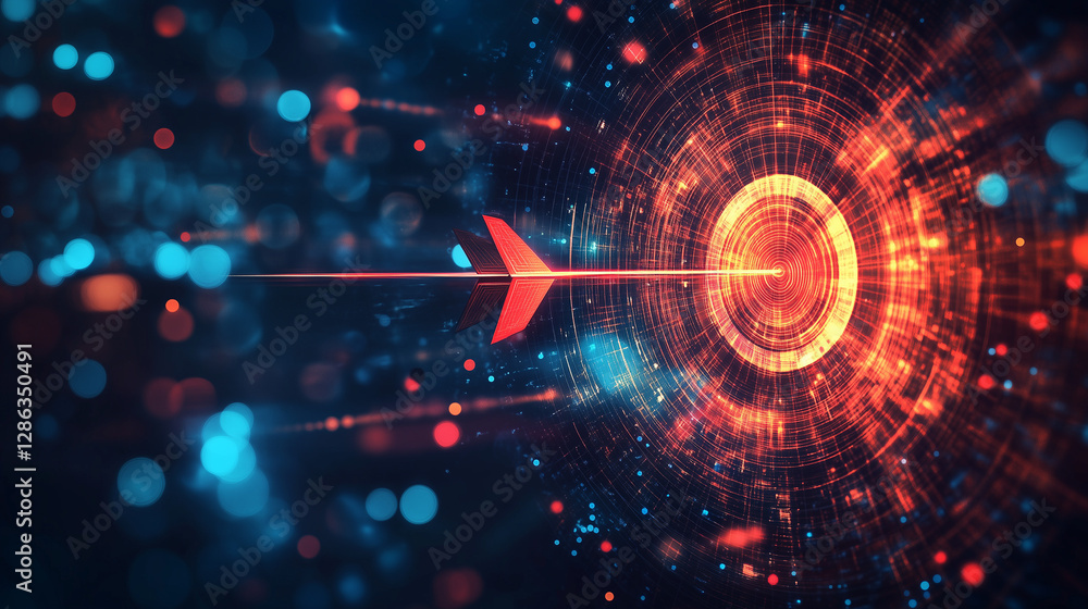 Aufkleber digital target achieved abstract arrow striking glowing circular technology hub
