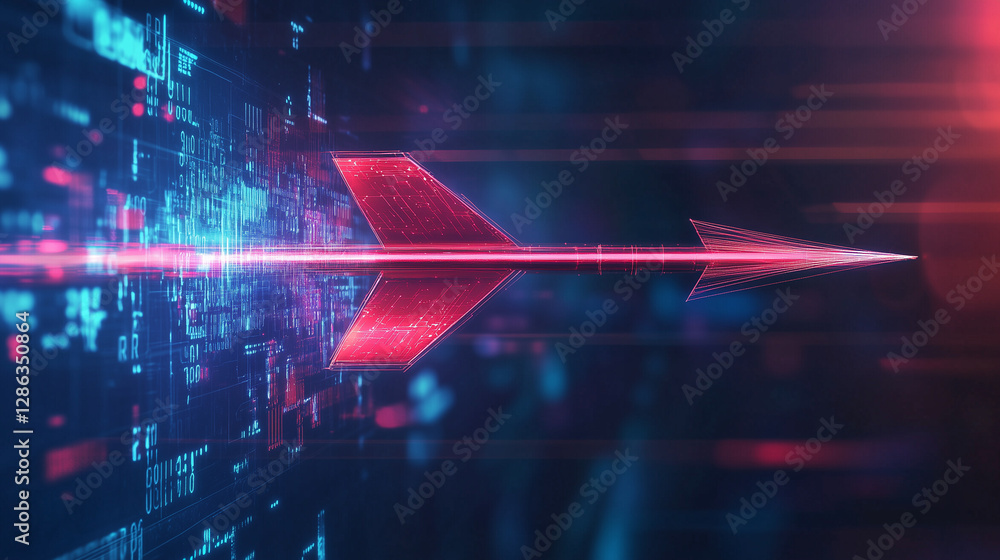 Poster futuristic digital arrow speeding through data stream technology concept