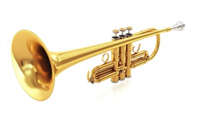 Obraz premium Gold trumpet isolated on white background, ready for music production (1)