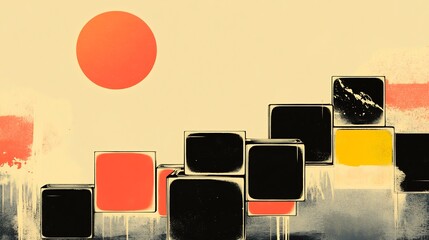Obraz premium Warm sun illuminates abstract geometric art bold color blocks subtly textured. AI Generated