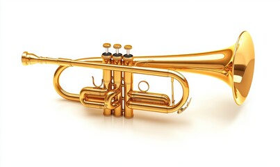 Obraz premium Gold trumpet isolated on white for music ads or album covers