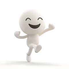 Joyful Character: A cheerful, minimalist character with a wide, expressive smile is captured mid-stride in a dynamic pose, conveying happiness and a sense of fun, and lightness