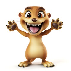 Naklejka premium Joyful Meerkat: A charming and animated meerkat stands with its arms wide open, radiating pure joy and delight with a bright smile.