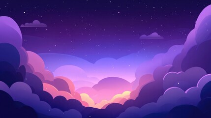 Obraz premium Abstract dreamy sky illustration featuring cosmic purple hues, gentle blue clouds, and twinkling celestial lights