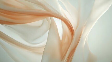 Obraz premium A detailed close-up of delicate white and orange sheer fabric draping softly against a serene light blue backdrop.