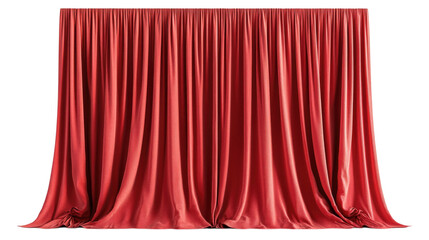 Red satin curtain draped elegantly for stage performance isolated on transparent background, PNG