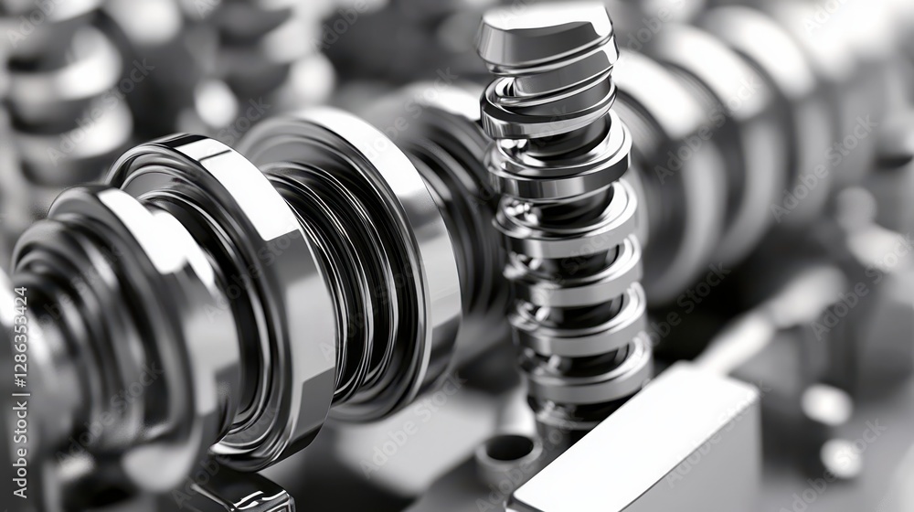 Poster a detailed close-up of a machine showcasing intricate metal components, emphasizing precision engine