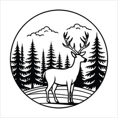 Fototapeta premium Majestic Deer in Forest Silhouette Vector