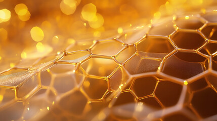 Exploring golden honeycomb patterns abstract art digital creation vibrant environment close-up view visual concept