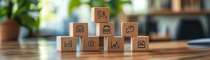 Obraz premium Creative onboarding concept with wooden cubes
