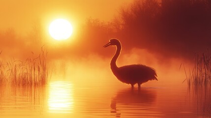 Fototapeta premium Sunrise Crane Silhouette Lake Waterfowl Photography
