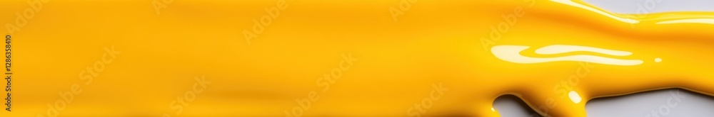 Poster abstract image featuring a vibrant yellow paint splatter or fluid substance on a neutral gray backgr