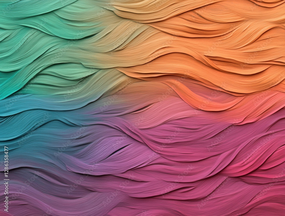 Poster abstract background with teal, orange, and pink wavy patterns. the textured surface creates a three 