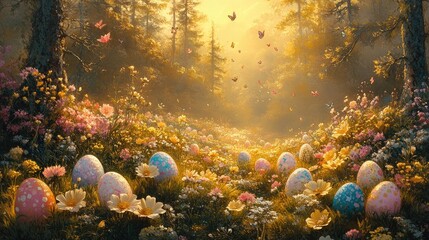 Enchanted Forest Easter Eggs Spring Meadow Butterflies