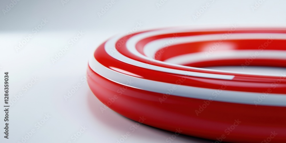 Poster abstract close up of a red and white striped circular object on a white background. the image has a 