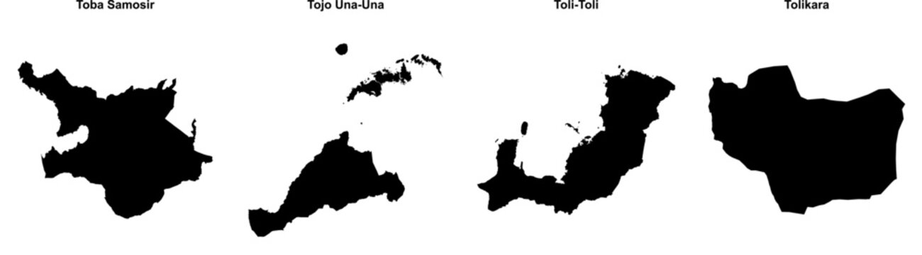 Toba Samosir, Tojo Una-Una, Toli-Toli, Tolikara outline maps