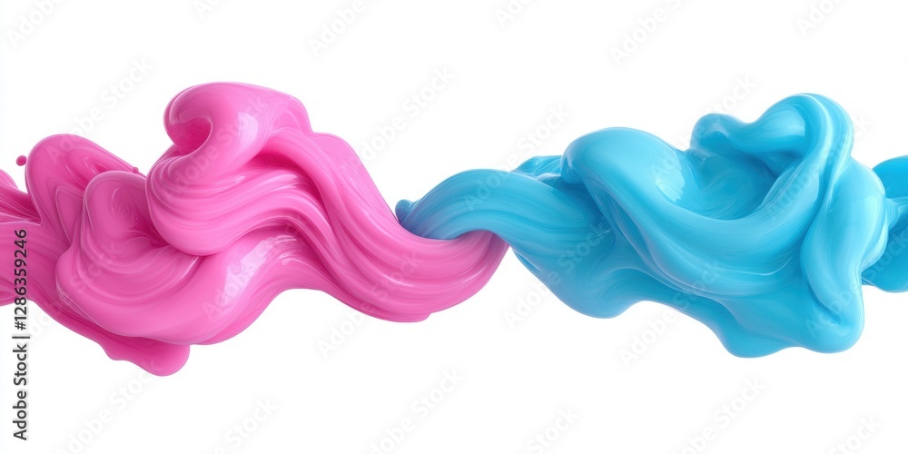 Poster abstract image of pink and light blue paint swirls, creating a dynamic and flowing composition again