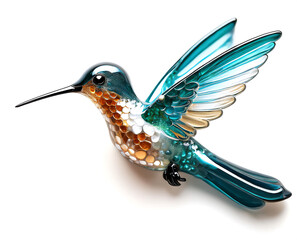 Fototapeta premium ガラスのハチドリのブローチ。白背景。（Glass hummingbird brooch on white background） 
