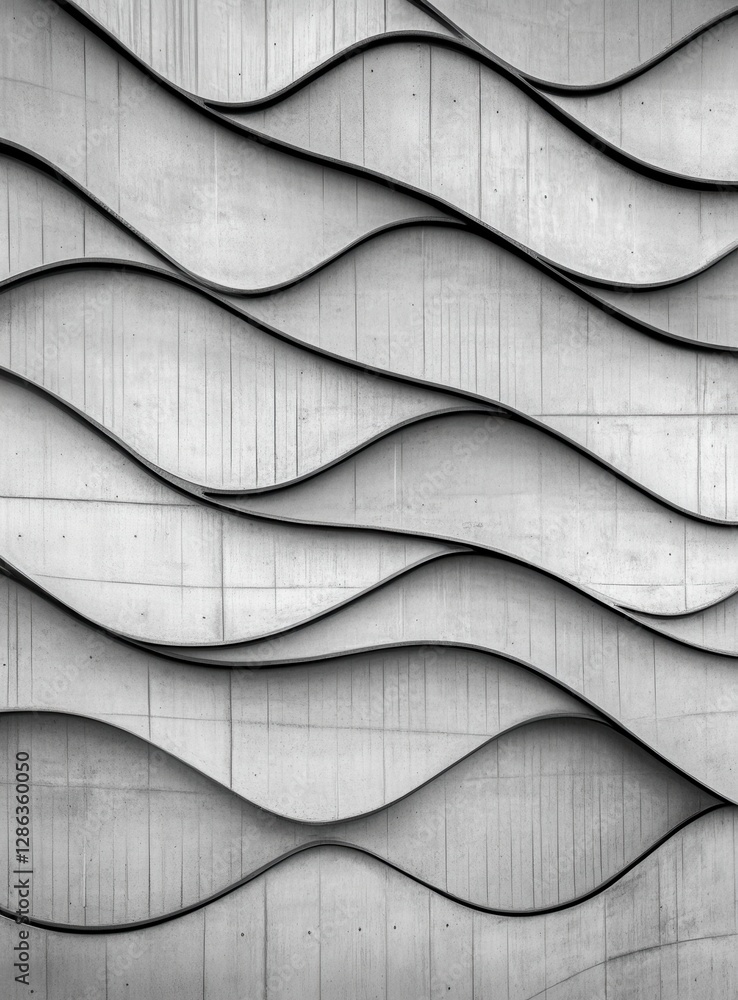 Poster abstract grayscale image featuring layered, undulating wave patterns on a textured background. the w