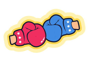 Vector vintage emblem for a boxing with red and blue gloves. Vector retro poster for boxing
