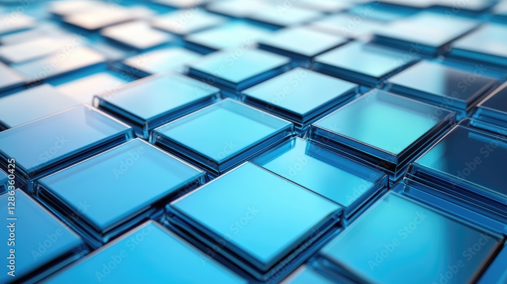 Poster abstract blue cubic structure, a digital 3d render of interlocking cubes