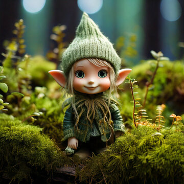 Petit lutin au milieu de mousses et de lichens