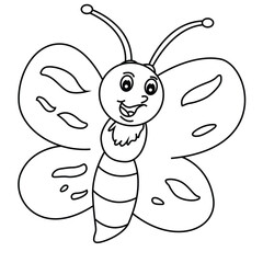Cute cartoon hand drawn vector funny butterfly outline.