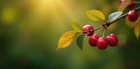 Obraz premium Brown stems with leaves from the wild cherry tree branch, tree, woodsy