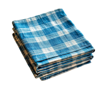Blue folded checkered napkin isolated on transparent background