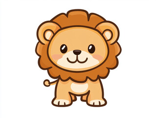 Cute cartoon lion with friendly expression and fluffy mane. Ideal for children illustrations and educational materials