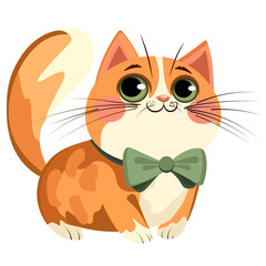 Ginger cat with green bow no background