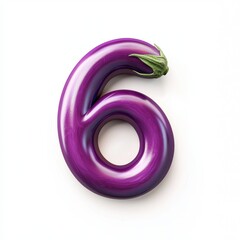 Number 6 made of fresh purple eggplant slices with glossy skin and soft white flesh isolated on a clean white background