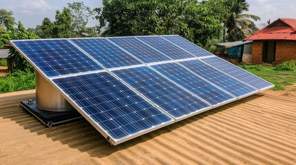 Green Energy and Water Conservation Concept, solar powered water tank providing clean water in rural area