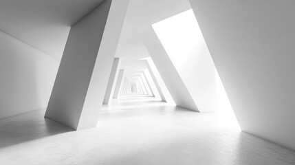 Obraz premium Abstract White Architecture, A Modern Minimalist Corridor of Light and Shadow