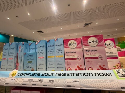 February 2025 - SM San Jose del Monte, Bulacan, Philippines: Veet and Dimples Shelf of Hair Removal Products