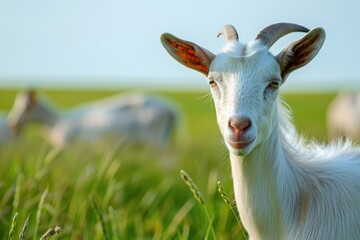 Obraz premium Premium Quality Visual of White Goat at the Farm in Grass