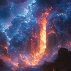 Fototapeta premium Fantasy Gate to Another World with Glowing Clouds and Cosmic Sky