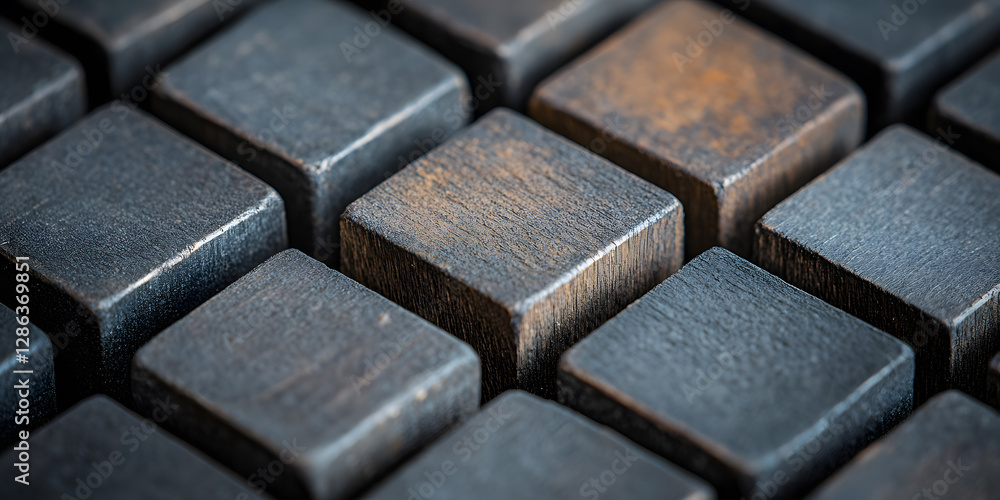 Aufkleber wood block abstract: a close-up of meticulously arranged wooden blocks, creating a captivating geome