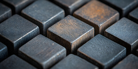 Wood Block Abstract: A close-up of meticulously arranged wooden blocks, creating a captivating geometric pattern with rustic textures and subtle color variations.