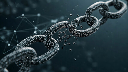 Financial network chain of binary data, illustrating connections and disconnections, perfect for technology backgrounds