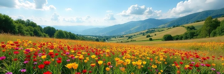 Obraz premium Campo de melocotoneros con un paisaje natural, naturaleza, flor