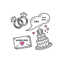  Valentine's day doodle set wedding ring