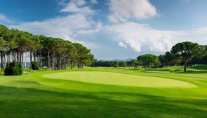 green grass and woods on a golf field