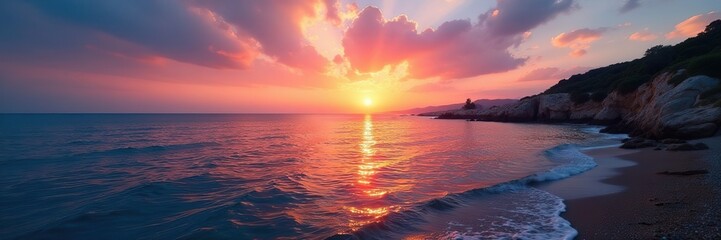 Dawn breaking over the Mediterranean Sea in Denia's harbor, mediterranean, sea, sky