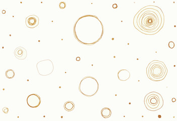 various circles and dots of different sizes and orientations, creating a sense of randomness and movement.