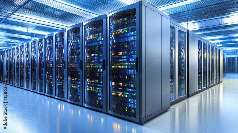 Aufkleber data center server room with rows of rack cabinets hosting infrastructure
