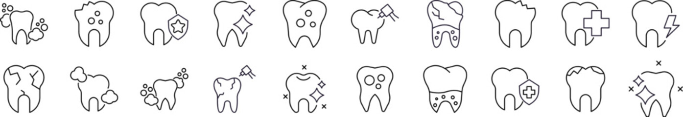 Collection of Teeth Related Line Icons. Outline Signs for Graphic and Web Design, Apps, Adverts, Various Cards
